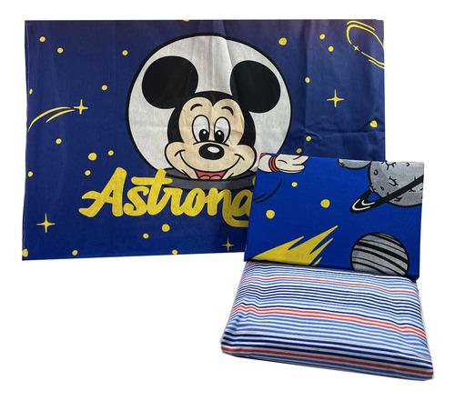 Jogo De Lençol Disney© Mickey Astronauta 100% Algodão - 3pçs