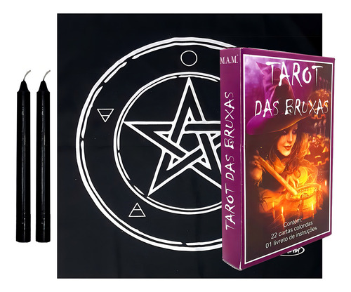 Kit Tarô Das Bruxas C/ Manual Toalha 2 Velas Bruxa Iniciante