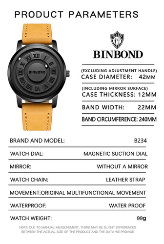 Binbond B234 Creative Reloj magnético de cuero de cuarzo para hombre con correa marrón