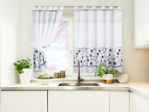 Juego De Cortinas De Cocina Jean Cartier Estampadas Blanco