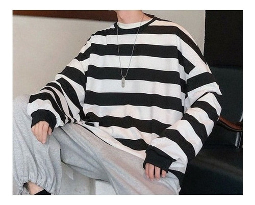 Sudadera De Rayas Para Hombre Con Cuello Redondo