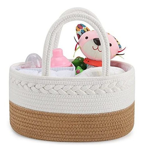 Baby Diaper Basket, Cotton Rope Woven Diaper Caddy Organizer