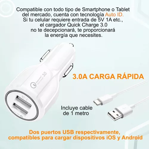 Cargador Coche doble puerto Dual 3.4a + Cable iphone