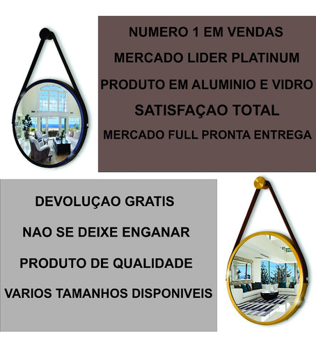 Imagem 2 de 10 de Espelho Redondo Decorativo Suspenso Com Alça 60cm + Suporte