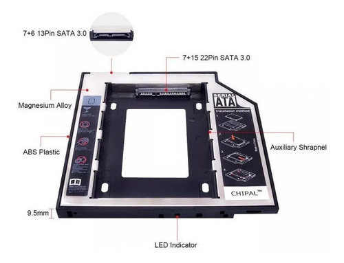 Imagen 2 de 3 de Adaptador Caddy Hdd Sdd Segudo Disco Duro Para Laptop