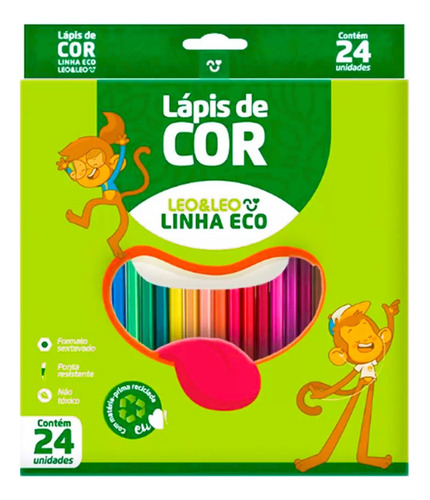 2cx Lápis De Cor Ecológico 24 Cores Sextavado Leo Escolar