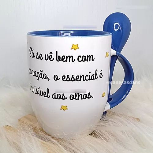 Caneca Personalizada com Colher - Preta Inicial com Nome Masculina e Frase  - Mimos Maria Personalizados