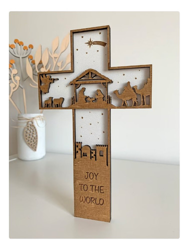 Cuadro Decorativo Cruz Navidad Nacimiento Joy En Madera