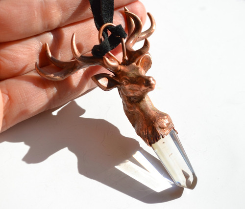 Imagen 5 de 9 de Collar Ciervo, Piedra Cuarzo Cristal, Animal De Poder, Cod1