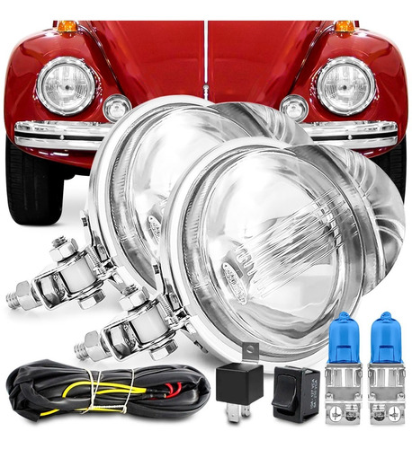 Kit Farol Universal Cromado Com Aba Carro Moto Caminhão Van