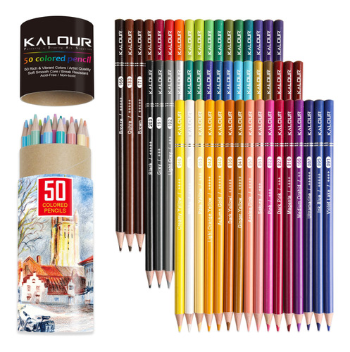 Lápices De Colores Kalour Premium, Juego De 50 Colores, Núcl