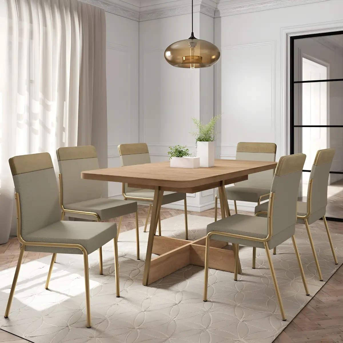 Conjunto Sala De Jantar 6 Cadeiras Paris Carraro Dourado