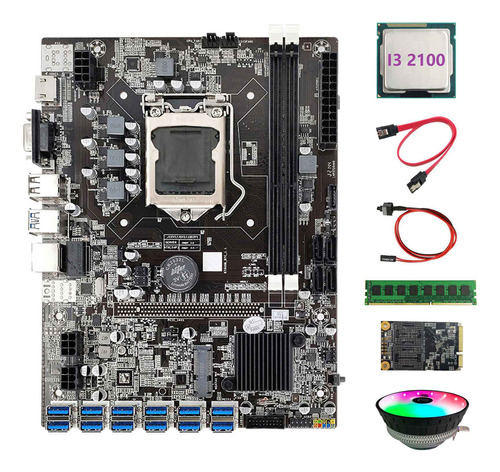 Placa Base Minera B75 Btc 12 Usb+cpu I3 2100, Ventilador Rgb