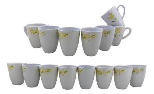 Taza Tarro De Melamina Decorada 380 Ml, 15 Piezas Lilly Color Amarillo