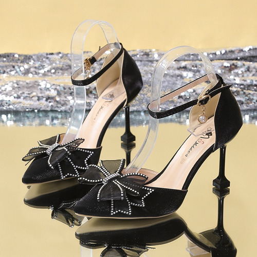 Zapatos Tacón Encaje Con Lazo Correa Para Mujer Zapatos Boda