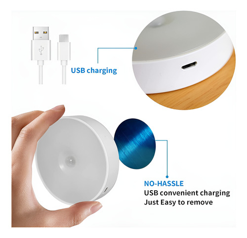 Sensor Movimiento Luz Nocturna Led Recarga Usb Luz Calida
