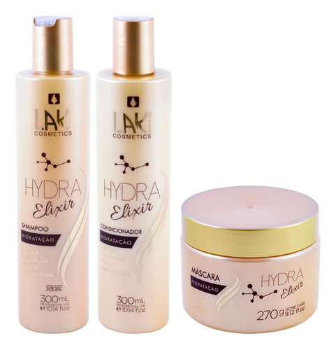 Kit Cabelo Shampoo Condicionador Máscara Hydra Elixir Laki