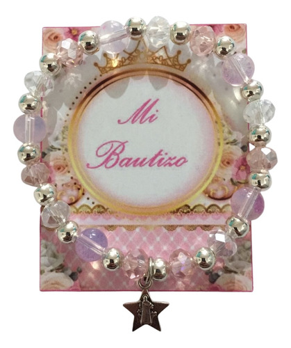30 Recuerdo Bautizo Pulsera Cristal Rosa