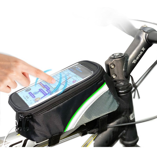 Bolsa Porta Celular Quadro Bike Bicicleta Ciclista Touch Cor Verde