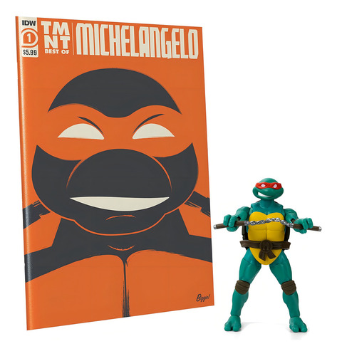 Tmnt Bst Axn Best Of Michelangelo Idw Comic Book & Fig Set