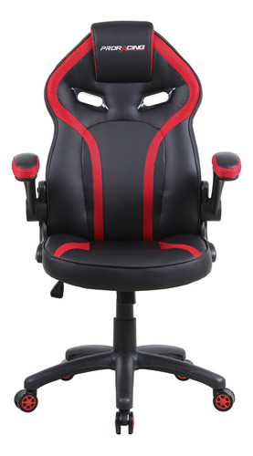 Silla Gamer Oficina Ergonomica Marca Silleti Modelo Vancouver Reclinable Brazos Abatible Tapizado Cuero Sintetico Color Negro/rojo