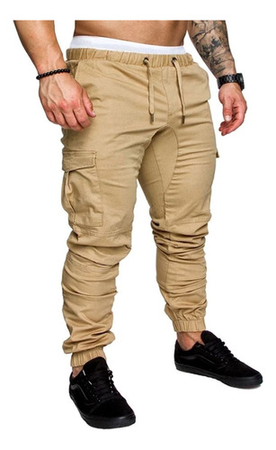 Jogger Pantalones Hombre Cargo Bolsillos Casuales Slim Moda