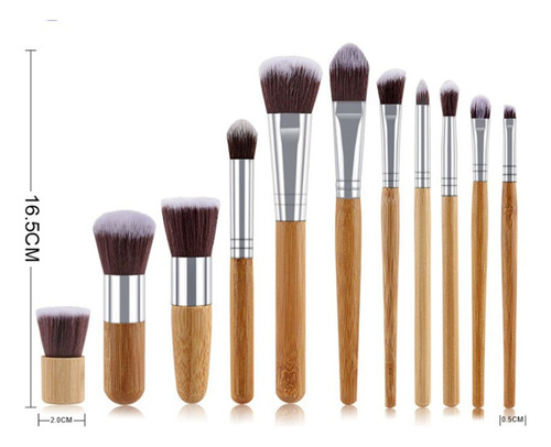 Set De Brochas De Maquillaje 11 Piezas Mango De Bambú