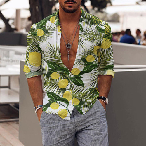 Camisa Casual Para Hombre Con Estampado De Hojas Otoñales