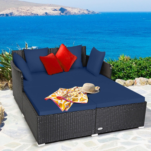 Sofá Cama Para Exteriores Con Cojines, Color Azul Marino