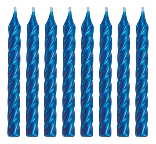 Vela Aniversário Espiral Metalizada 8 Unidades Silver Festas Cor Azul Metalizado