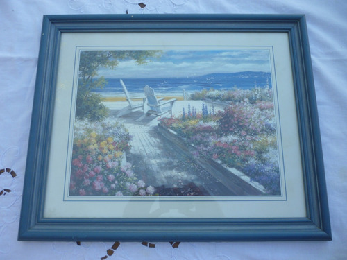 Cuadro Mediterraneo Antiguo 40 X 33 Cm Reposeras En Playa