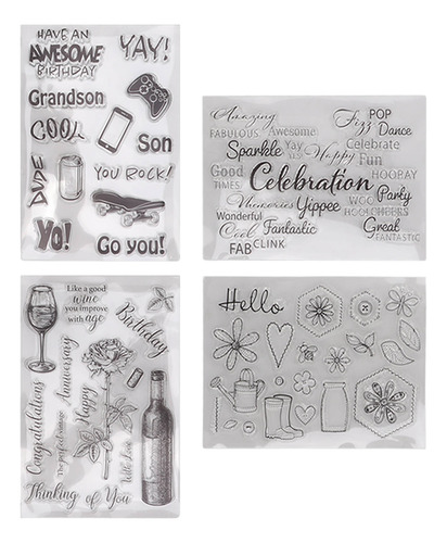 Clear Stamps, 4 Piezas, Transparentes Y Seguros Para Hacer T