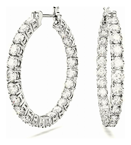 Aretes De Aro Matrix, Talla Redonda, Blancos, Baño De Rodio