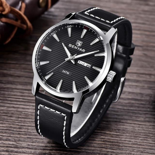 Relógio Masculino Benyar Pulseira De Couro Hardlex By-5145