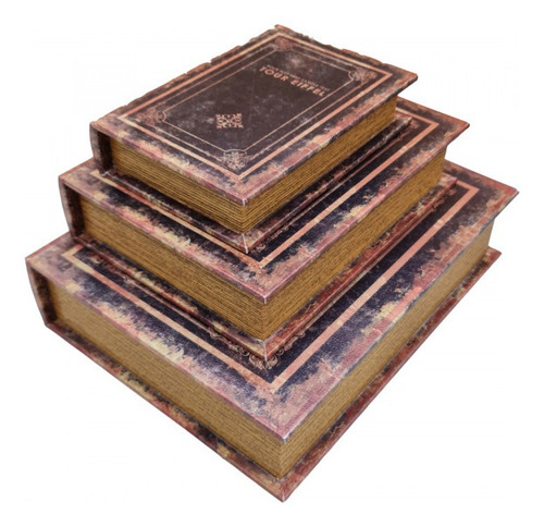 Imagem 4 de 5 de Jogo Caixa Livro Decorativo - 3 Peças Mdf + Pu - G3037