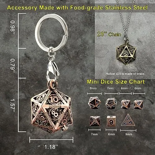 Haxtec Mini Juego De Dados Con Collar D20 Hueco De Cobre De