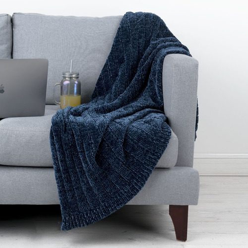 Frazada Cobertor Luxus Esquimal Color Azul Marino (chenille)
