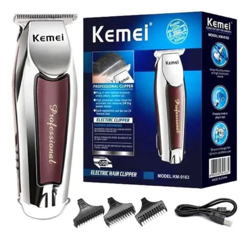 Máquina Kamei Profissional Km-9163 Prateado Sem Fio Detalhes