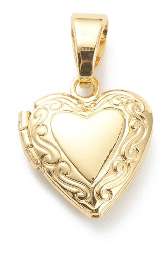 Relicario Portafoto Locket Corazón Flor Baño De Oro / Unidad