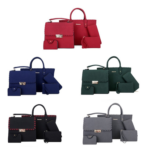 Imagen 6 de 9 de Set 5 Bolsas Dama Mujer Cosmetiquera Cuero Bandolera Tote