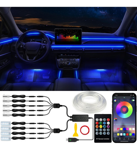 Luz Led Para Automovil Tira Usb Interior Rgb 9 1 Kit Fibra