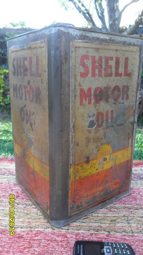 Antigua Lata Aceite Shell Motor Oil 20 Litros Ostra En Tapa (Usado)