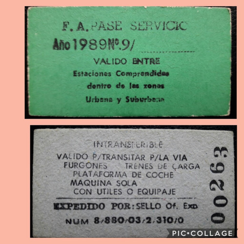 Boleto Pase De Servicio Ferrocarriles Argentinos 1989