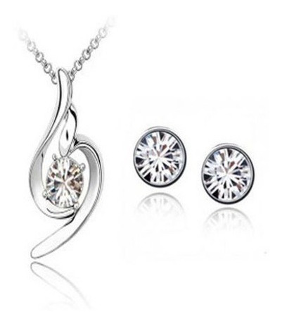 Conjunto Colar + Brinco Feminino Banhado A Prata 925 Fashion