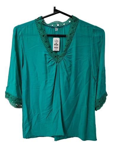 Blusa Puntilla En El Cuello Marga 3/4 Art3658 Talle 2 3 4