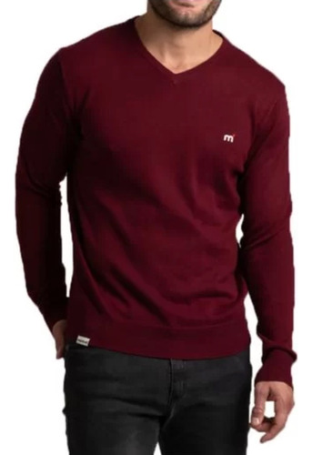Sweater Cuello Escote V Algodón Hombre Mistral Liso Formal
