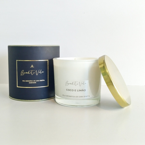 Imagem 3 de 5 de Vela Vegetal Aroma Coco E Limão Vidro Branco - Bendita Vela