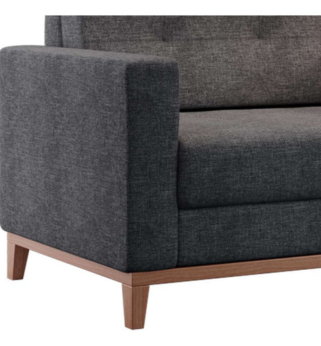 Poltrona Living Pés E Base Em Madeira Linho Cotton Grafite Cor Cinza