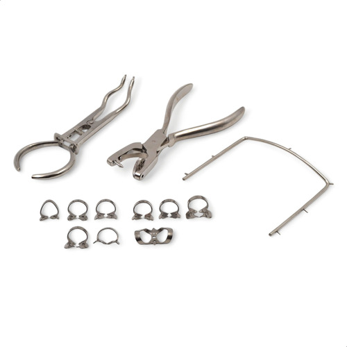 Kit Aislamiento Dental Absoluto 9 Grapas Pinzas Arco Perfora