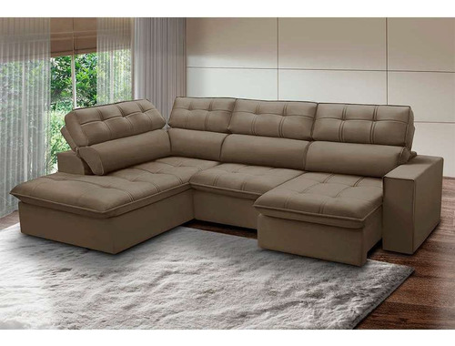 Sofá 5 Lugares Retrátil E Reclinável Arezzo Com Chaise Es... Cor Castor
